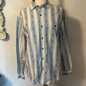 Territory Ahead blue,white striped Cotton button down shirt Native design Size M